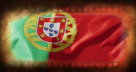 Obraz premium Showing Portugal flag art filling frame center, featuring golden armillary sphere shield and border