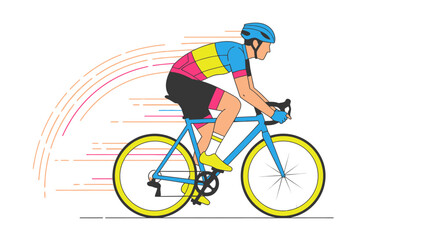 Fototapeta premium Cyclist in motion riding bicycle with colorful jersey and helmet design