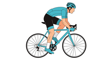Fototapeta premium Cyclist in blue riding bicycle illustration isolated on white background
