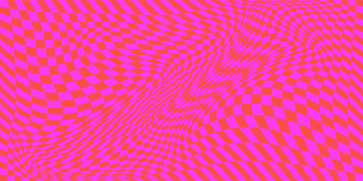 pink Groovy checker seamless pattern, wavy abstract retro checkerboard background. Trippy wave board geometric. eps 10