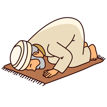 man in prayer position prostrating on rug