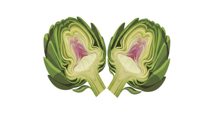 Obraz premium Fresh Green Artichoke Halves Isolated on White Background - Sliced Organic Vegetable Illustration