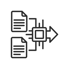 Obraz premium Black line icon of documents to data processing and export