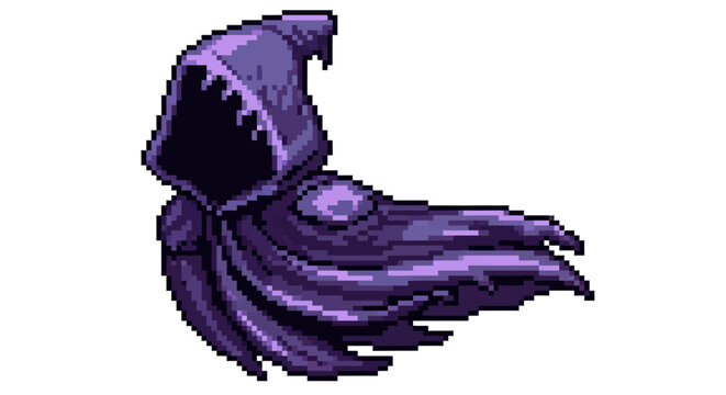 Pixel Art Purple Hooded Cloak Character Sprite.