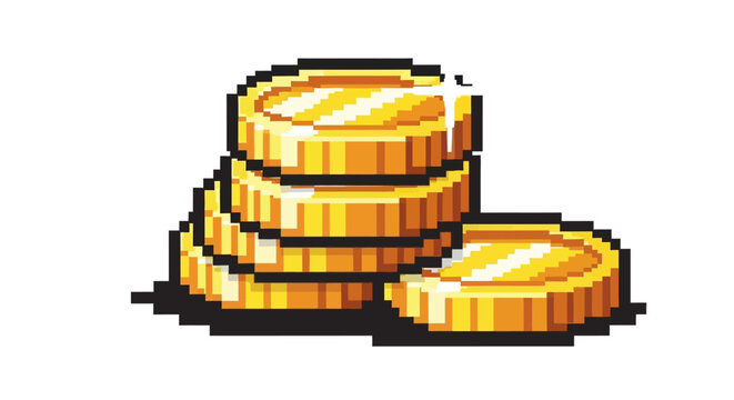 Pixel Art Stack of Golden Coins for Games.
