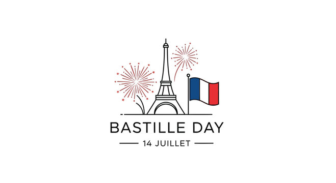 Bastille Day Eiffel Tower France Flag Fireworks Celebration Vector Illustration