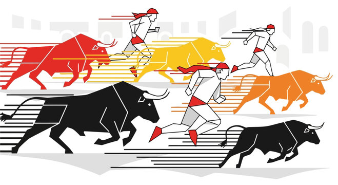 Bull Run Festival: People Running with Bulls in a Stylized Race