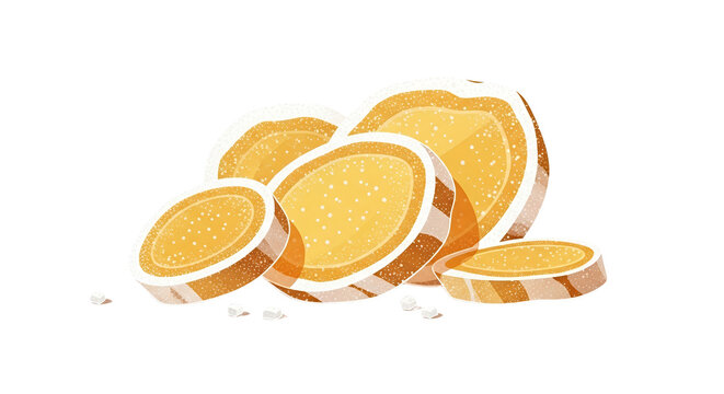 Delicious Golden Candied Fruit Slices with White Sugar Crystals Illustration Isolated on White