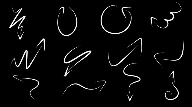 A diverse collection of hand-drawn white doodle arrows, circles, and irregular sketch lines.