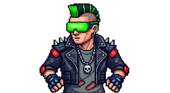 Punk character with mohawk and goggles illustration.