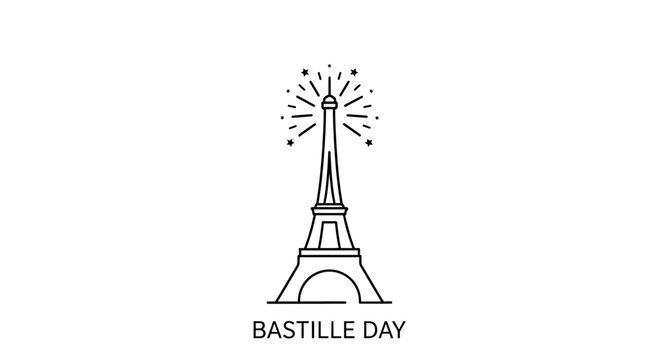 Eiffel Tower Fireworks Bastille Day Icon Line Art