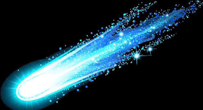 Glowing blue comet streaking through space