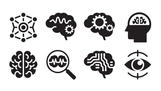 Artificial intelligence brain neural network icon set for machine learning concept design.