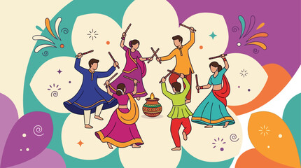 Naklejka premium Garba Dance Dandiya Night Poster Festival Celebration Vector Illustration