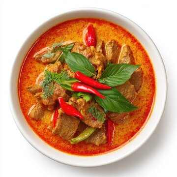 Gaeng Daeng - Thailand red curry with pork plate isolated on a white background