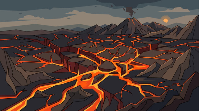 Volcanic Lava Surface Texture Fiery Cracks Earth Background Vector