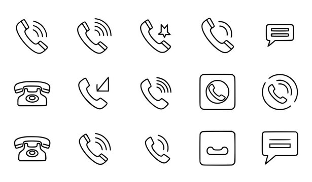Phone call icons set vector thin line telephone handset incoming outgoing call symbols isolated white background