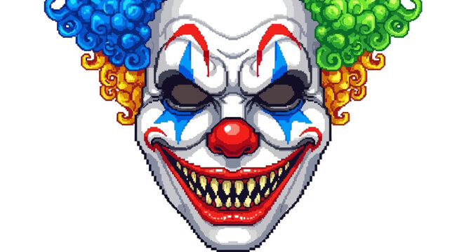 Scary Clown Mask with Menacing Grin and Wild Hair.