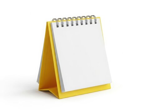 A bright yellow easel-style notepad with a spiral binding on a white background