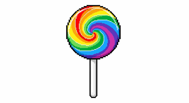 Colorful Swirl Lollipop on White Stick.