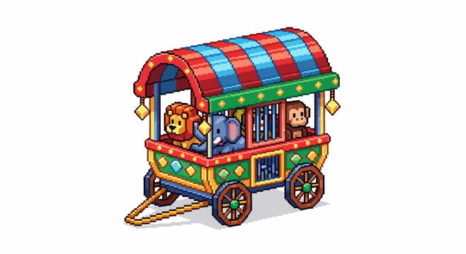 Colorful Vintage Circus Wagon with Animals.