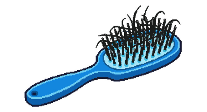 Blue Hairbrush With Tangled Strands of Hair.