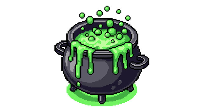 Bubbling Green Potion in a Witchs Cauldron.