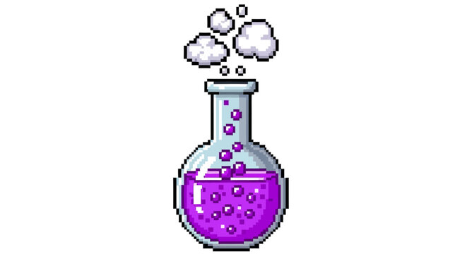 Bubbling Purple Potion in a Round Bottom Flask.