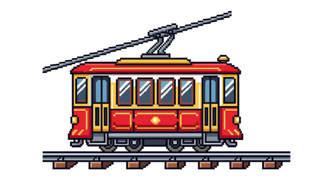 Vintage Red Tram Car on Railway Tracks.