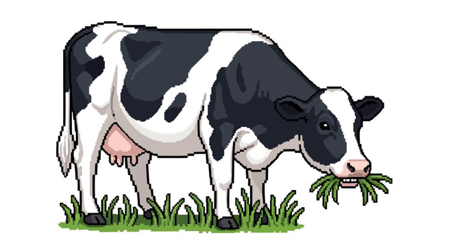 Cartoon Holstein Friesian Cow Grazing in a Field.