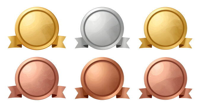 award medal set, gold silver bronze medals, winner badges, ranking icons, first place award, second place award, third place award, achievement seals, prize badges, quality certification, champion med