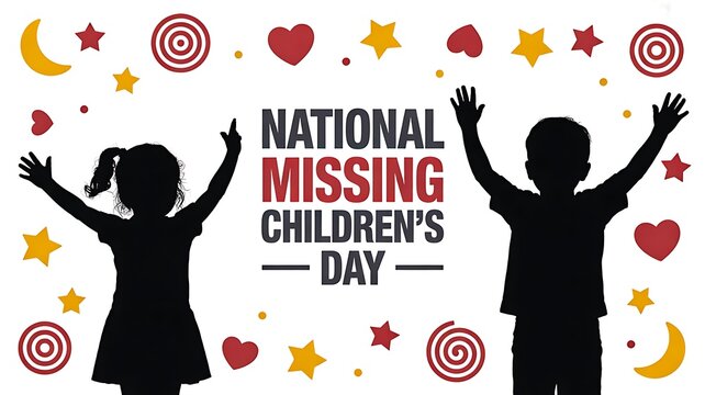 National missing children's day awareness with silhouettes of children and decorative elements illustration