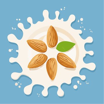 Almonds splashing into milk