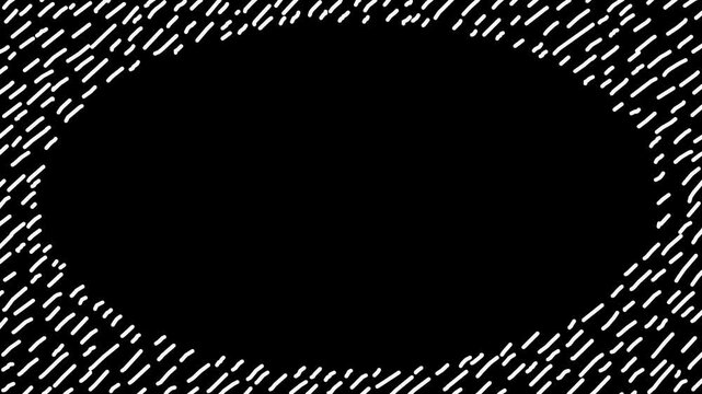 Wiggly hand-drawn diagonal line dashes pattern oval shape frame on transparent background  