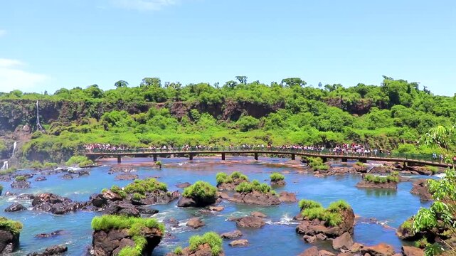 Foz do Iguacu Iguazu Falls waterfall waterfalls people Argentina Brazil.