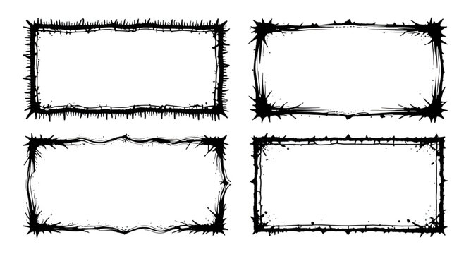 grunge frame set, black rectangle frames, distressed borders, rough edge frames, vintage grunge texture, dirty border design, worn frame elements, abstract grunge shapes, rectangular border set, desig