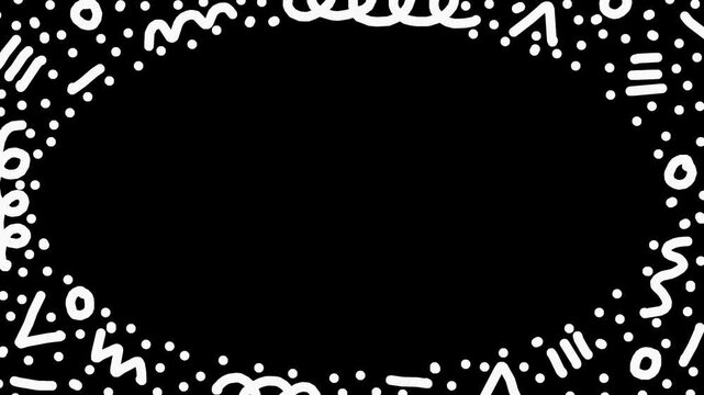 Wiggly hand-drawn doodle lines dotted oval shape frame on transparent background 
