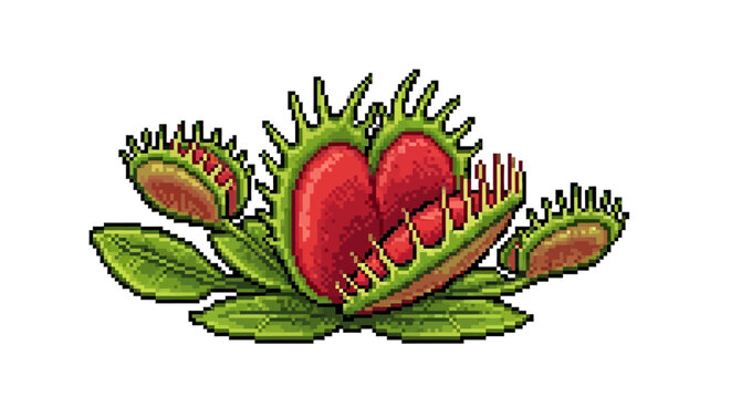Detailed Illustration of a Venus Flytrap Plant with Open Traps.