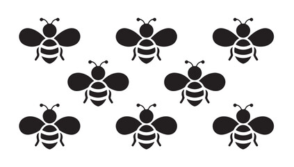 Fototapeta premium Set of black bee icon silhouettes on white background for nature and honey designs project.