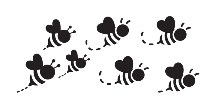Flying bees cartoon vector. honey bee character group isolated on white background. bumblebee icon.