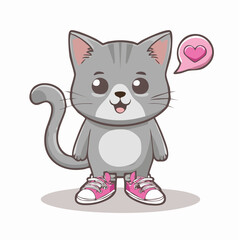Obraz premium Cute Cartoon Cat Wearing Pink Sneakers and Thinking of Love