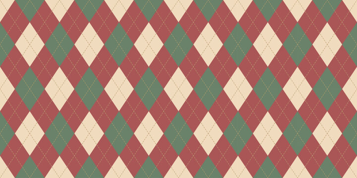 Vintage argyle seamless pattern in warm tones inspired by classic textile fabric design
