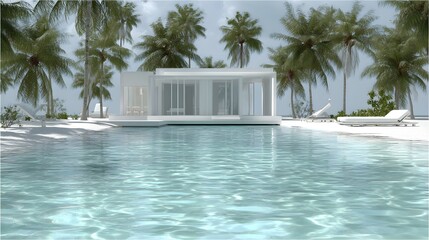 Fototapeta premium Minimalist Tropical House Presents Compact Modern Living