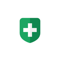 Obraz premium Flat vector icon of a green shield with a white medical cross. EPS Editable. Vector Illustrations.