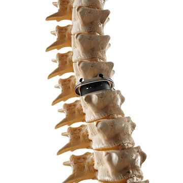 detailed view of human spine model with spinal disc replacement isolated illustration on transparent background
