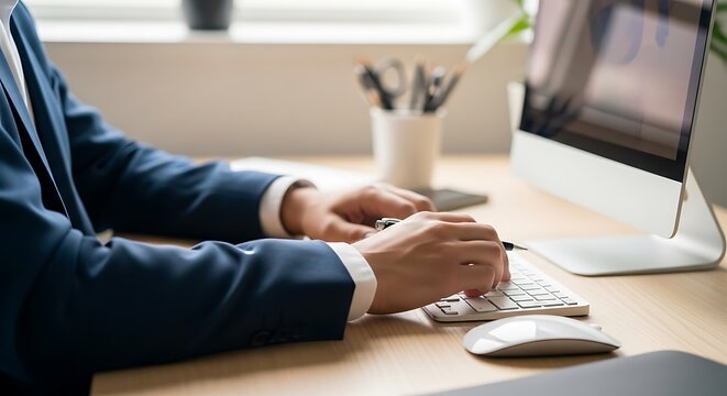Businessman working on computer desk.