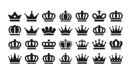 Assortment of diverse royal crowns and fleur de lis symbols against checkered backdrop. © MDIKRAM