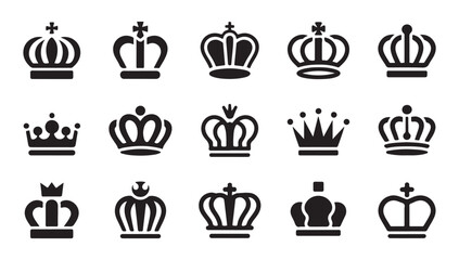 Assortment of various royal crowns and fleur de lis symbols on checkered background. © MDIKRAM