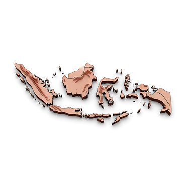 Copper-colored 3D illustration of Indonesia map on white background