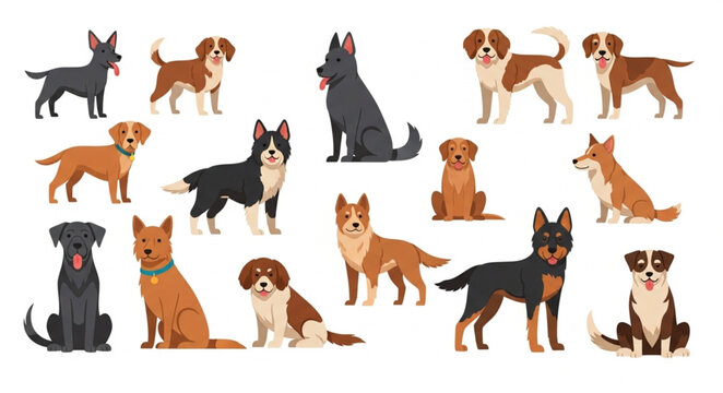Collection of Diverse Dog Breeds Posed Together.